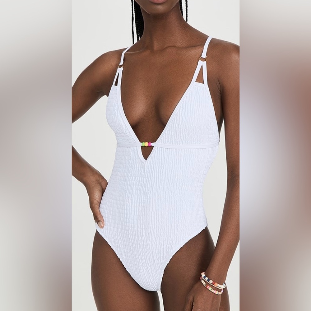 CHARLIE HOLIDAY Jodie Shirred One Piece Swimsuit With Bead Detail
